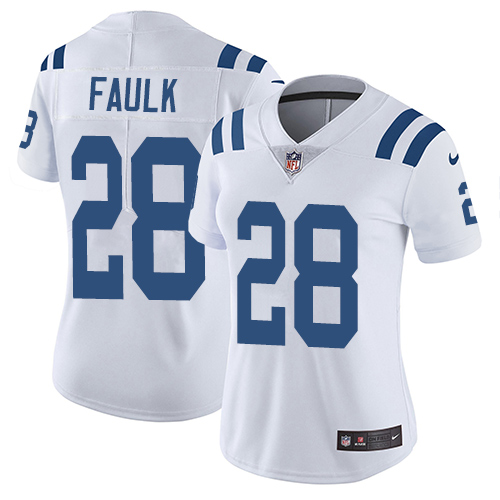 Indianapolis Colts #28 Limited Marshall Faulk White Nike NFL Road Women Vapor Untouchable jerseys->women nfl jersey->Women Jersey